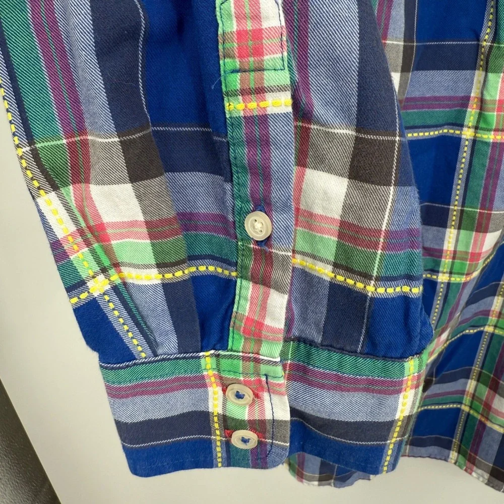 Talbots Woman 2X Blue Plaid Button Down Long Sleeve Cotton Shirt‎ Top